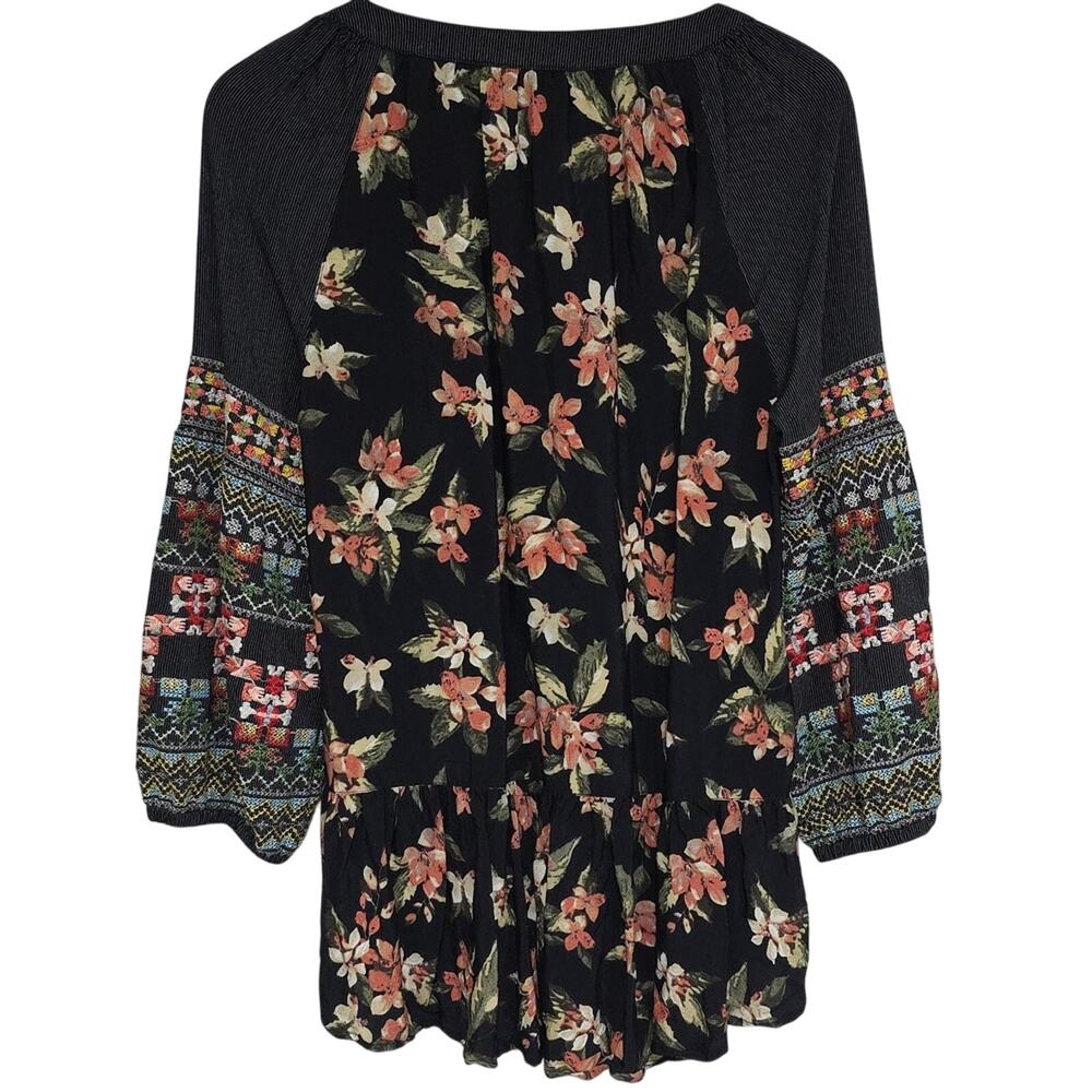 John Mark Sz M BOHO Grunge Goth Embroidered Tassels Black Dark Moody Floral Top - Picture 2 of 12